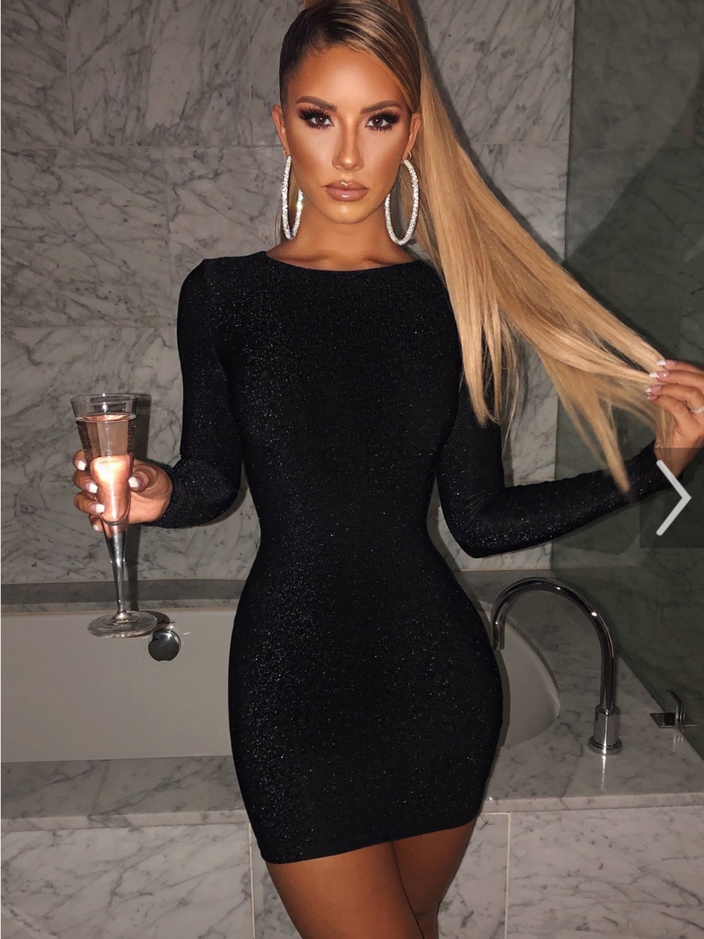 Sparkle Black Long-Sleeve Mini Dress